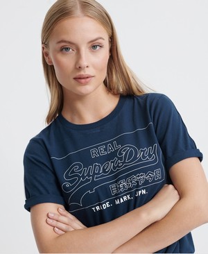 Superdry Vintage Logo Outline Piping Boxy Női Pólók Sötétkék | GRTZM7614